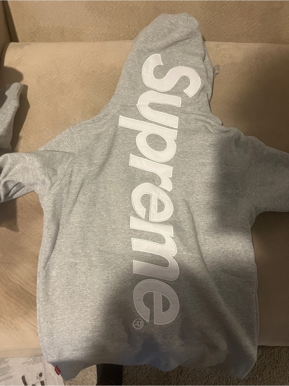 Supreme Gray Hoodie with Large Vertical White Logo